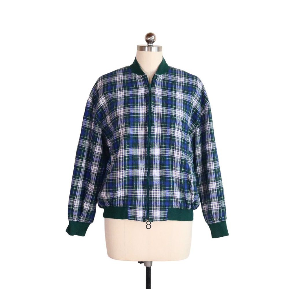 vintage 90s plaid flannel bomber jacket M/L grunge punk preppy retro 1990s vtg